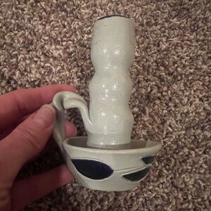 Williamsburg  Pottery Candlestick, Dark Navy Leaves & On Top, excellent cond.